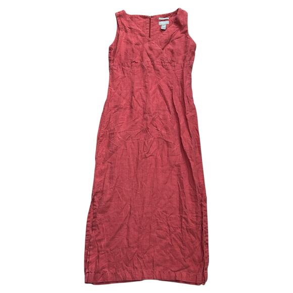 Y2K Old Navy Red Linen Maxi Dress Sz 1 Lagenlook Boho Minimalist Coastal Summer - Picture 1 of 6